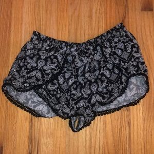 Black Paisley Patterned Shorts